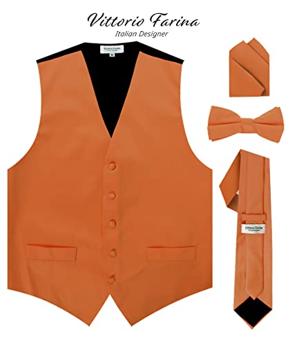 Solid Color Satin Suit Vest for Men Set of 4 - Vest, Tie, Bow Tie & Pocket Square (Black Back)2