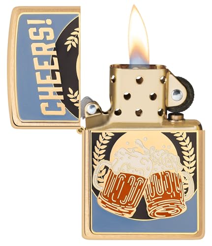 Mechero Zippo resistente al viento de latón con diseño de cerveza 4