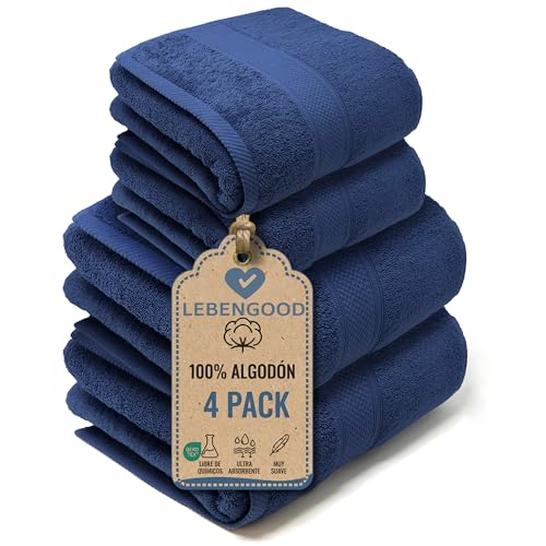 LEBENGOOD Juego de Toallas de Baño y Lavabo 100% Algodón Premium 550gsm | 2 Toallas Lavabo (50x90) y 2 Toallas Ducha (70x130) | Toallas Grandes, Suaves, Absorbentes y (2 50X90 2 70X130 Azulon)