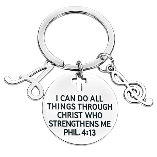 Infinity Collection Philippians 4:13 Christian Keychain with Cross and Music Note Charm, I Can Do All Things Through Christ Keychain, Faith Gift for Women Men Teens