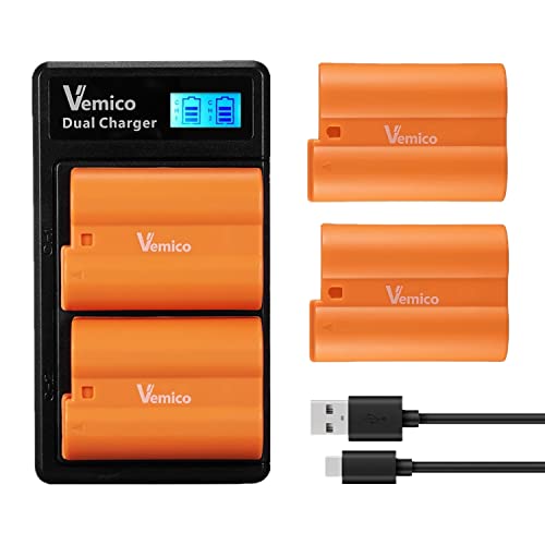 Vemico EN-EL15/EN-EL15A バッテリー LCD付き充電器 キット 2個互換バッテリー 大容量2100mAh 対応機種 EN EL15 /1 V1/D500 /D7100 /D750 /D7000/ D7200/ D7500 /D810 /D610/ D800/ D600/ D800e /D810a/ Z6/Z7のサムネイル