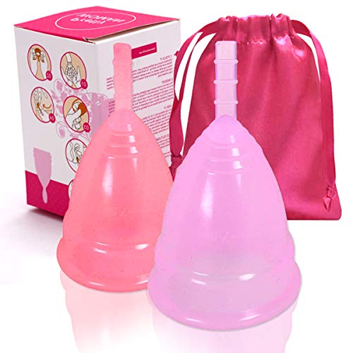 Menstrual Cup 2 Pack - Reusable Period Cup - Tampon and Pad Alternative - Super Soft and Flexible Feminine Hygiene Products Pink Purple (Small (Pack x 2))