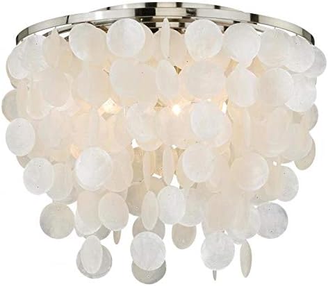Vaxcel International Capiz Shell Elsa 3 Light Flush Mount Indoor Ceiling Fixture with Organic Capiz Shell Shade - 16 Inches Wide