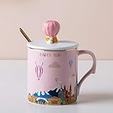 Anjiyoyo Balloon Castle With Covered Spoon Coffee Cup,3D Cartoon Ceramic Cup, Creative Lovers Cup,...