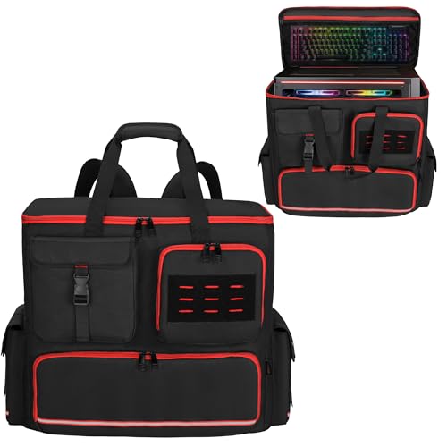 FURIMETY Computer Desktop Tower Backpack with Bottom Pad PC Travel Bag Compatible with ATX/M-ATX Mainframe Chassis Desktop Carrying Case for Keyboard Cable Mouse and Accessories Black
