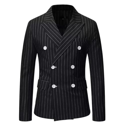 Men's Blue Striped Blazer Slim-Fit V-Neck Groom's Wedding Blazer3