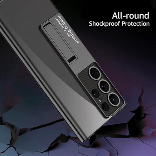 Image of TechTrendz for Samsung Galaxy S25 Ultra Back Cover with Stand, Electroplating Phone Case Clear Hard PC Kickstand Shockproof Cover for Galaxy S25 Ultra Camera Protection Cover (Transparent, Black)