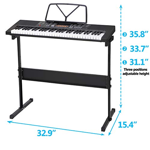 Saturnpower 61-Key Portable Electronic Keyboard Piano With Built In Speakers, Headphones, Microphone, Dual Power Supply, Piano Stand, Music Sheet Stand And Stool For Beginner (Kid & Adult) Black #TOP5