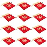 Vaguelly Bolsa Roja de Terciopelo Cordón, 12 Piezas para Dulces y Regalos, Diseño Chino Carácter Fu, Adecuado para Celebraciones del Año y Festivales de Primavera