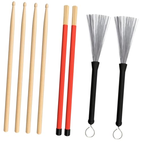 Set de Baquetas de Maple y Cepillos de Alambre para Batería, Accesorios Livianos y Portátiles para Jazz y Percusionistas