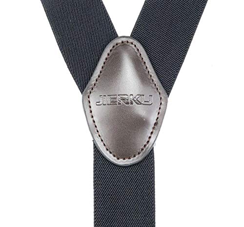 Jierku Romanlin Mens Suspenders For Work 3 Swivel Hook Clips Y-Back For Groomsmen Leather Black #TOP1