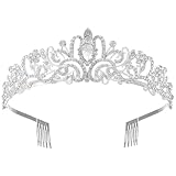 ZeroStage Birthday Tiaras and Crowns for Women Princess Girls Bridal Wedding Prom Queen Pageant Crystal Fashion Headbands with Combs Silver