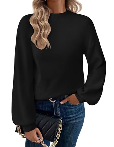 Zeagoo Sweaters for Women Fall Fashion 2025 Trendy Long Sleeve Turtleneck Pullover Lantern Knit Sweater Tops Black