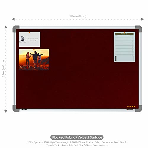 Image of Scholar Art Metis 2x3 Feet Fabric Pin-up Board for Wall & Study Table | High Strength Velvet Cloth + High Density Soft Board for Pinning Photos, Sticky Notes & Reminders (Maroon)