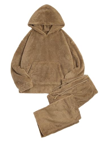 ZAFUL Women's Fuzzy Fleece Pajamas Lounge Sets 2 Piece Pocket