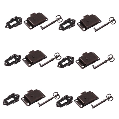 healvian 6セット アンティーク風メタル家具錠 鍵付きヴィンテージキャビネットロック 装飾用食器棚ドアラッチ 収納箱修理用掛け錠