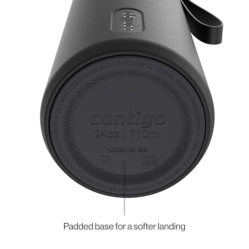 Image of Contigo AutoSeal 24 oz Stainless Steel Vacuum-Insulated Water Bottle with Leakproof Push-Button Spout & Lock, Carry Strap, BPA-Free & Lead-Free, Dishwasher Safe