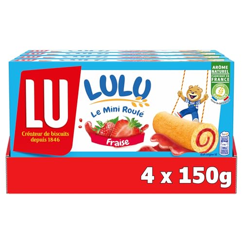 LU - LULU Le Mini Roulé Fraise - 4 Boîtes de Lulu Le Miniroulé Fraise - Gâteaux Individuels - Génoise Moelleuse et Tendre à la Fraise - Idéal à...