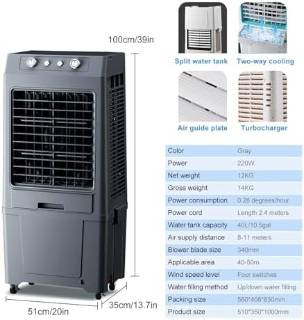 Portable Evaporative Air Cooler with Water Tank, Oscillating Fan and Humidifier for Bedroom, Home, and Office Cooling