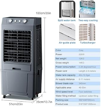 Portable Evaporative Air Cooler with Water Tank, Oscillating Fan and Humidifier for Bedroom, Home, and Office Cooling