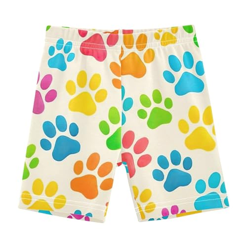 Colorful Dog Paw Prints Beige Girls Biker Shorts Toddlers 4t Shorts Under Dress Cartoon Cotton Summer Outfits