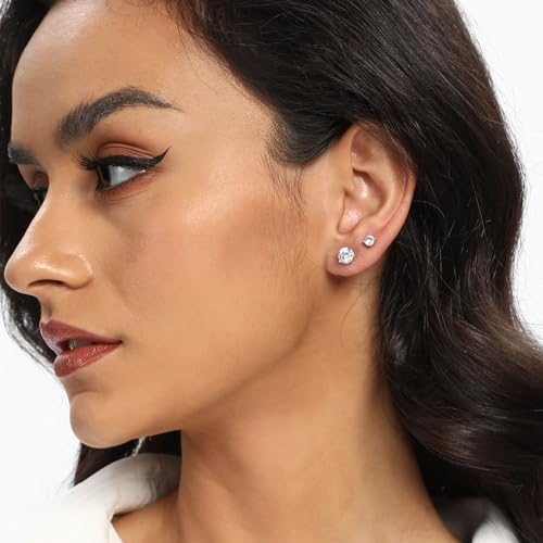 MDFUN 18K White/Yellow Gold Plated Stud Earrings for Women Men 4 Prong Graduated Round Clear Cubic Zirconia Hypoallergenic Earrings Set 3-8mm2
