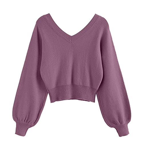 Image of ZAFUL Women's Cropped Sweater V-Neck Long Sleeve Pullover Jumper Knit Top