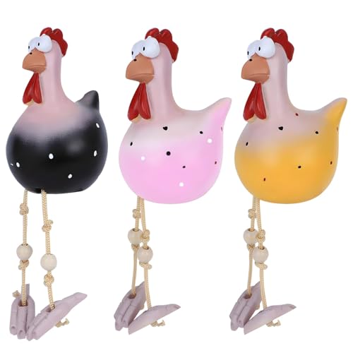 Tianher Huhn Deko Garten, 3 Pcs lustiges Hühner Harz Statue, Gartenstecker Huhn, Hühner Deko für Christmas, Terrassen- Garten- und Balkondekorationen