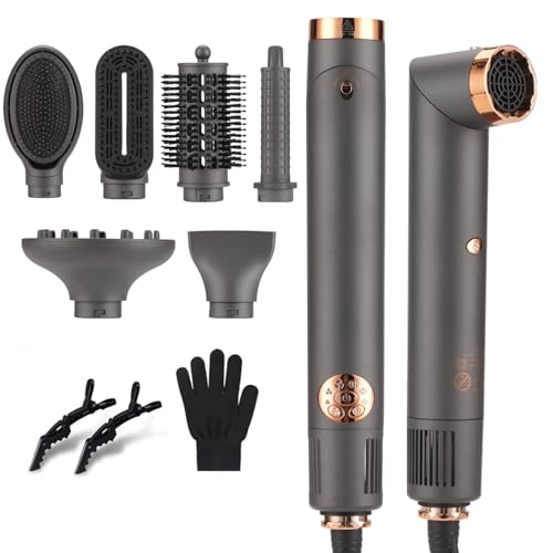 BESTBOMG Cepillo Secador De Pelo 6 en 1 Air Styler, 110000 RPM Cepillos de Aire Caliente, Moldeador Alisador, Cepillo Alisador Pelo, Rizadores Automáticos, Cepillo Redondo