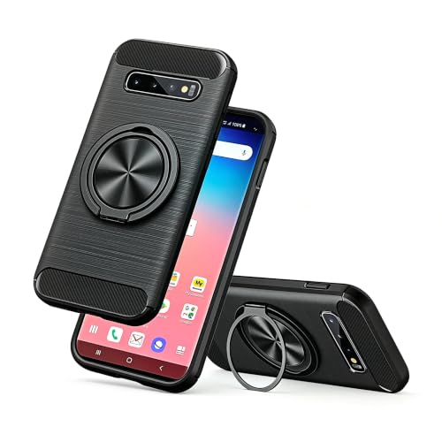 Coque Samsung S10 antichoc TPU noir flexible avec anneau de maintien et support voiture