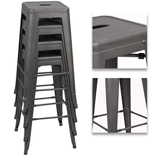 Image of Devoko Metal Bar Stools 30 inch Indoor Outdoor Stackable Barstools Modern Style Industrial Vintage Counter Bar Stools Set of 4 (30 inch, Gray)