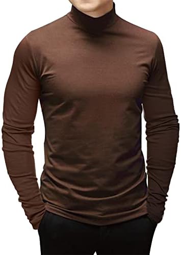Rela Bota Mens Fashion T-Shirts Mock Turtleneck Undershirts Thermal Underwear Long Sleeve Slim Fit Stretch Basic Pullover Brown