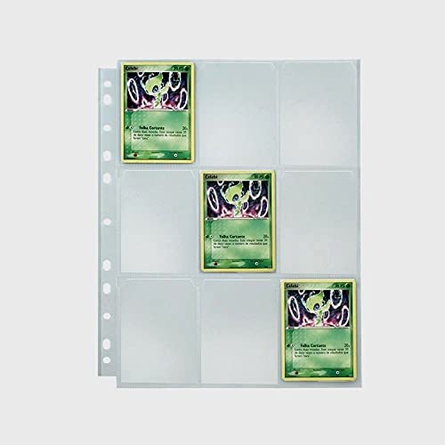 Kit 10 Folhas com 9 bolsos para Cards/Cartas RPG Magic Pokémon e 11 furos para Fichário Universal -