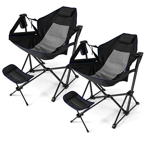 Tangkula Set Of 2 Hammock Camping Chair, Portable Camp Chair With Retractable Footrest, Adjustable Back, Headrest, Cup Holder & Carry Bag, Outdoor Folding Lawn Chair For Camping, Fishing, Hiking #TOP3