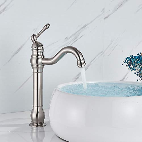 ZYCHSJXA Antique Brass Single Handle Bathroom Faucet Swivel Spout Deck Mounted Water Mixer Tap High Brushed Nickel Finish for Wash Basin and Bath
