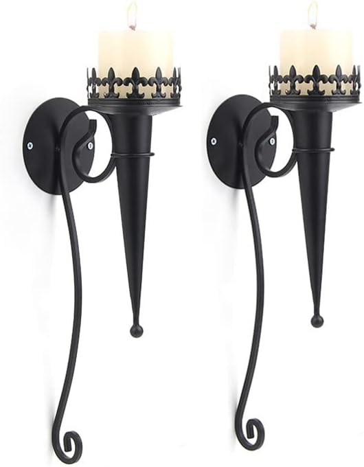 Candle Sconces Wall Decor, Set 2 Wall Hanging Wrought Iron Candle Holder, Wrought Iron Candle Holder Geometric Round Paint,Wall Decoration Art Decoration