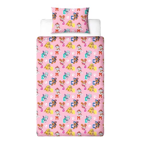 Paw Patrol Funda de edredón oficial para cama individual, diseño vibrante y adorable de cachorros, ropa de cama reversible de 2 caras con funda de almohada a juego
