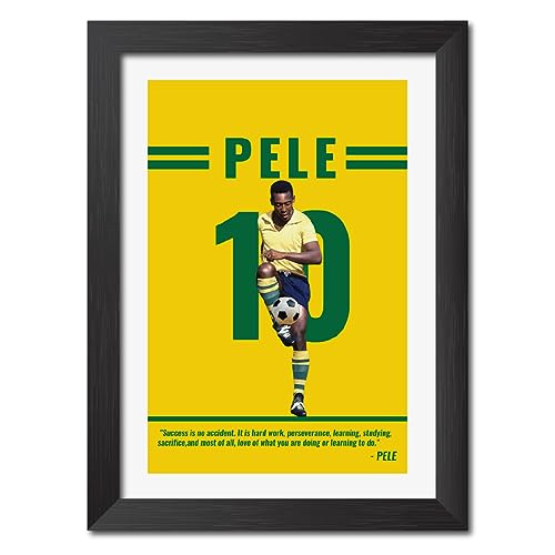 TenorArts Pele Poster Legend of Brazilian Football World Cup Winner Laminated Poster Framed Painting with Matt Finish Black Frame (12 inches x 9inches)