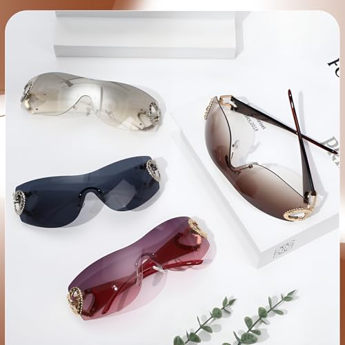 Y2K Sunglasses for Women, Wrap Around Sun Glasses Men Gradient Lens Trendy Retro Eyewear for 90s 2000s Party3