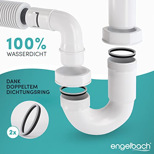 Engelbach® Siphon für Küchenspüle mit Flexiblem Ablaufschlauch - Flexibler Siphon mit Geräteanschluss - Röhrensiphon inkl. Montage-Video - Made in Germany