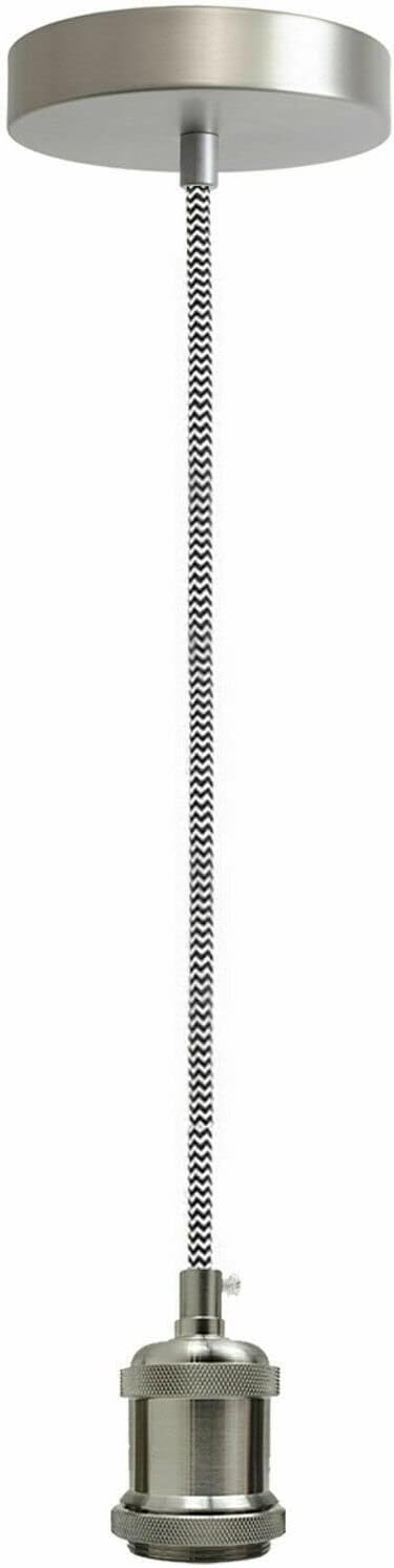 LEDSone Vintage Satin Nickel Pendant Light Fitting E27 Lamp Holder with 1m Braided Cable - Image 5