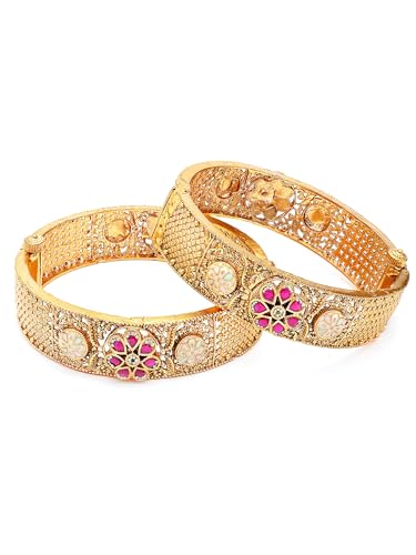 Image of Karatcart Traditional Gold-Plated Royal Design Floral Bridal Bangles for Women