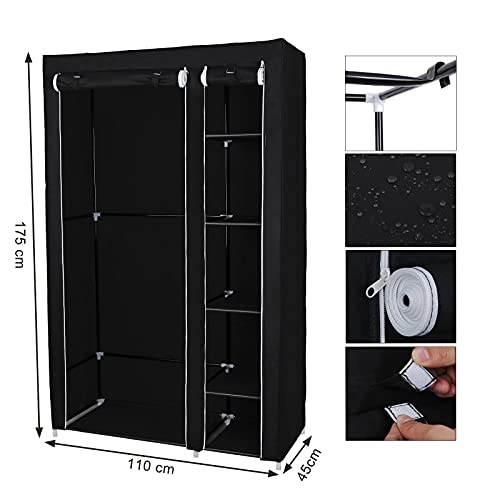 SONGMICS Stoffschrank, XL, Kleiderschrank, Faltschrank, Campingschrank mit Kleiderstange, 110 x 175 x 45 cm, schwarz, LSF007