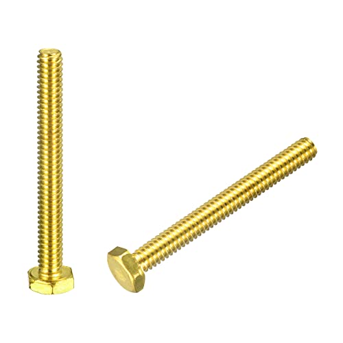 Image of uxcell Brass Hex Bolts, 1 /4-20x2-1 /4 2pcs Fully Thread Grade 4.8 Solid Brass Hexagon Head Bolt Machine Screws for Machinery