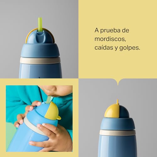 Miniatura 7 de Tommee Tippee Botella Isotérmica Con Pajita, 266 Ml, Botella De Agua Antiderrames Para Bebés A Partir De 12 Meses, Tapa Abatible Para Mantener La Pajita Limpia, Azul Y Amarillo, Pack De 2