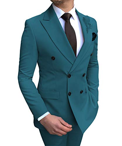 Men's Suits 2 Pieces Double Breasted Regular Fit Notch Lapel Solid Prom Tuxedos Wedding (Blazer+Pants)