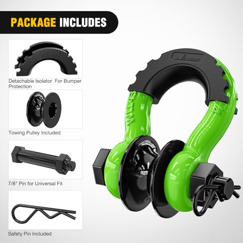 Image of Nilight 3 /4 inch D-Ring Shackle w /Snatch Block (2 Pack) 9,500 lb Working Load, 2-in-1 Heavy‑Duty Towing Pulley w /Isolator for Off‑Road Recovery, Winch Cable & Rope, Truck Jeep ATV UTV Tractor, Green