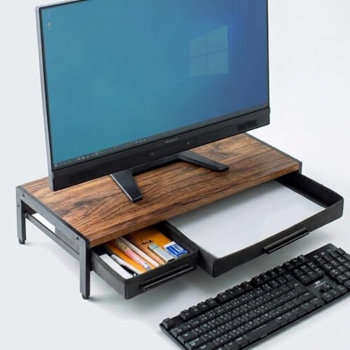 サンワダイレクト モニター台 引き出し A4収納 木製 (100-MR166)