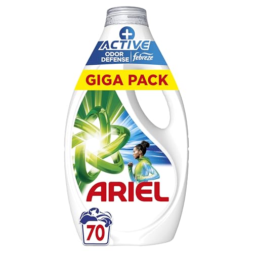 Ariel +Active Lessive Liquide, 70 Lavages (3.15L), Élimine les Odeurs de Transpiration Même Après 7 Jours avec la Technologie Febreze, Impeccable Même à Froid, Fabriqué en France