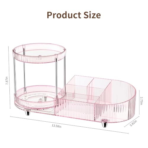Image of Makeup Organizer for Vanity, 2 Rotating Perfume Trays and 5 Compartments